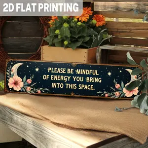 1PC 2D Flat Celestial Theme Metal Wall Hanging - "Please Be Mindful of the Energy You Bring into This Space" - Indoor/Outdoor Decoration, Home Decor, Suitable for Bedrooms, Living Rooms, Moon Sign Home Decor - 9.98x 39.98cm