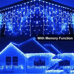 2pc 96LED 4M Blue Icicle Curtain Lights: 8 Modes, Timer, Memory & Connectable - Waterproof Magical Greenery Garland for Holiday Indoor Outdoor Decor christmas decorations Hanging Ornaments Home Ornaments Led Lighted