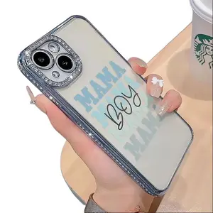 Boy Mama Luxury Rhinestone Decor Phone Case for iPhone 17 17Air 17Pro 17 Promax 16 15 14 13 12 Plus Pro Max Shockproof Camera Protector Cover TPU Material