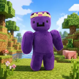 Wemmbu Plush Toys Soft Purple Stuffed Dolls Cute Pixel Character Plush with Crown Design Kawaii Gaming Inspired Plushies Cozy, Soft Huggable Hugging Toy for Kids Teens Gamers Room Decor Gift Idea Plush Doll Birthday Christmas Gift