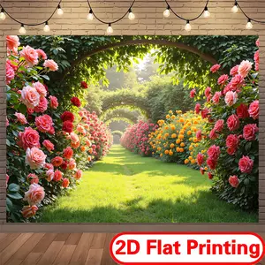 Festive Flower Backdrop Tapestry, 100% Polyester Smooth Surface, 2D Flat Printing Wall Decor Banner - Wedding Arch Cover, Floral Arch Banners for Wedding, Home