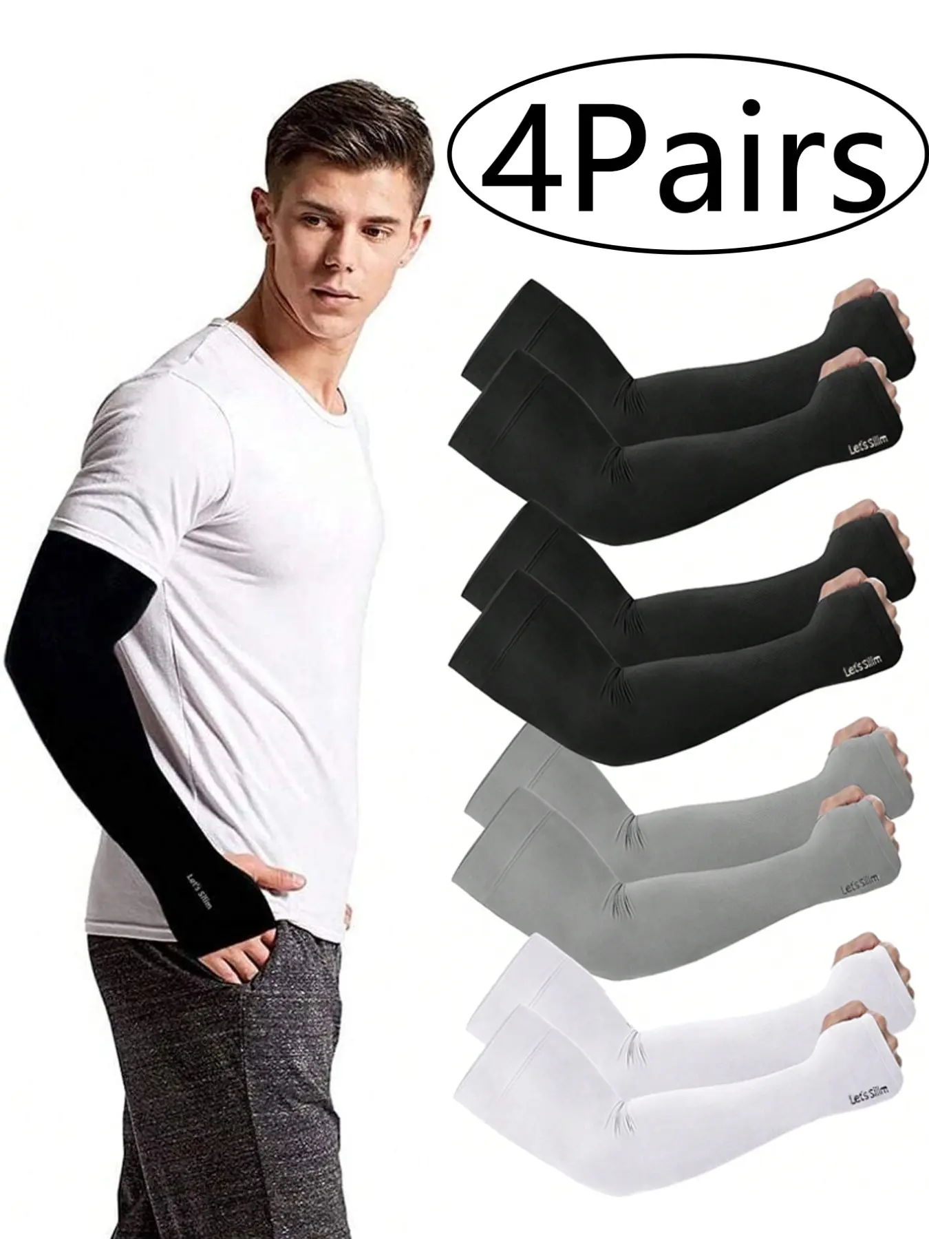 4 Pairs Unisex Sun Protection Sports Arm Sleeves Cover, UV Arm Sleeves, Compression Design, Ideal for Golf Cycling Running Outdoor Activities