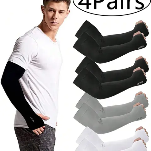 4 Pairs Unisex Sun Protection Sports Arm Sleeves Cover, UV Arm Sleeves, Summer Arm Sleeve, Compression Design, Ideal for Golf Cycling Running Outdoor Activities