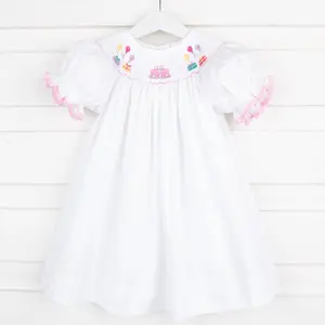 Birthday Celebration Smocked White Dress