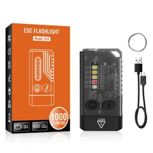 Portable LED Flashlight, 1000 Lumens Rechargeable Mini Emergency Flashlight, Multi-Color Light Source, Small Pocket Keychain Light with Magnetic Base & Beeping Alarm, EDC Flashlight Rechargeable