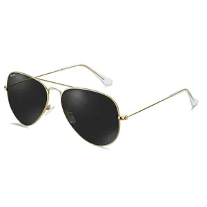 Classic Aviator Glass Lens Sunglasses for Women & Men metal frame sunglasses   UV400 Protection Driver Sunglasses with Gold Frame and Black Lenses mirrored lenses Oversized sunglasses women