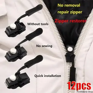 Detachable Zipper Slider Replacement for Clothing, Jackets, and Bags Universal Repair Kit with Tool-Free No-Sew Quick Installation