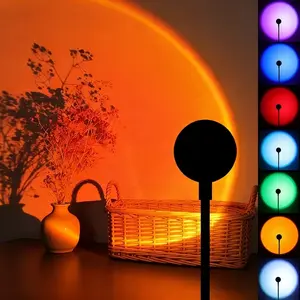 Colorful LED Sunset Lamp, 16 Colors Adjustable, 360° Rotatable, Ambient Light for Walls, Ceiling, Background, Portable, Party Decor