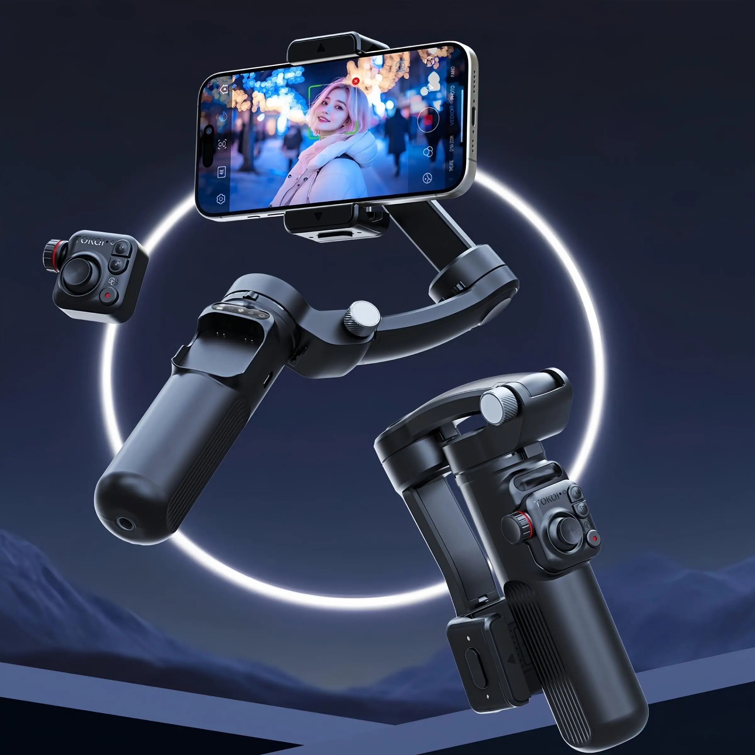 Handheld 3-axis Stabilizer, 1 Count Intelligent AI Anti-shake Smartphone Camera Gimbal with Remote Control & Fill Light, Selfie Accessories for Shooting Videos & Photos