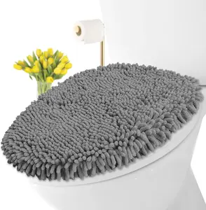 [New Deal] Chenille Soft Toilet Lid Cover 18"L x 18"S Machine Washable Microfiber with Rubber Backing and Elongated Oblong Lids Home Goods Bathroom Accessory, Toilet Seat Cover