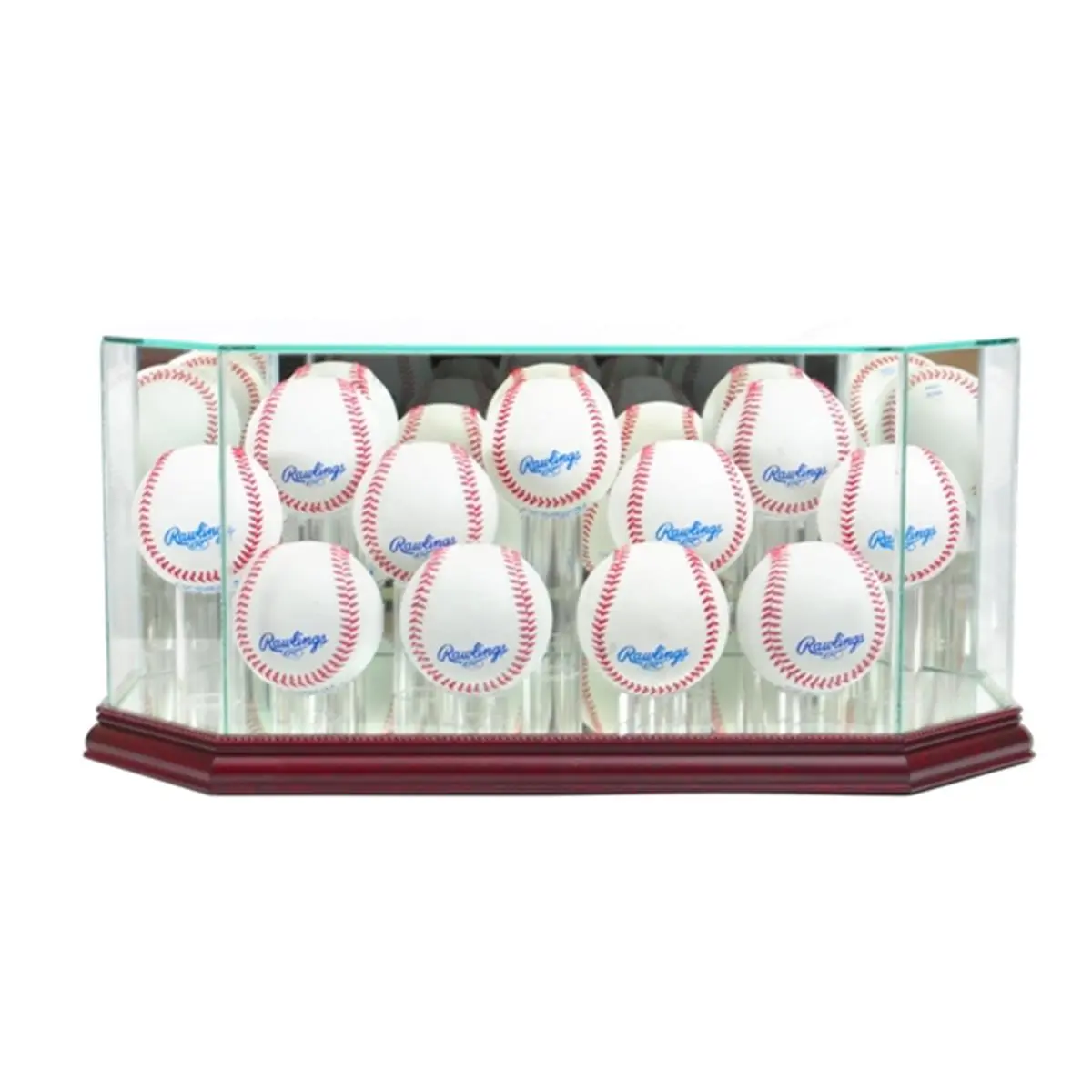Perfect Cases Octagon 11 Baseball Display Case - Real Cherry Wood Moulding, UV-Protect, No-Acids, Holds 10-12 Autographed Baseballs, Mirror-Infused Sports Collectibles Accessory