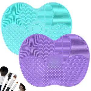 Premium Silicone Makeup Brush Cleaning Mat - 2 Pcs Durable Lightweight Powder Cleansing Pads with Suction Cup for All Types of Brushes