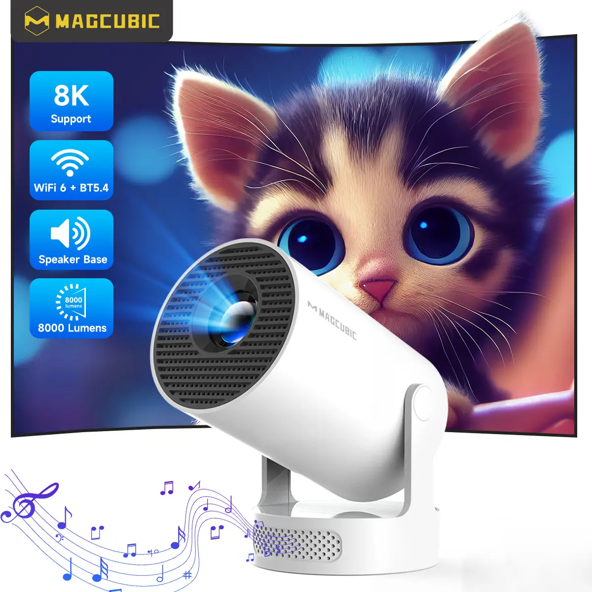 Magcubic 290ANSI HY300Pro+ Projector BT5.4 WIFI6 8K 4K Decode Allwinner H726 Native 1280*720P 0.8:1 Throw Ratio Built-in Speaker & Appstore Home Cinema Mini Smart Portable #TikTokShopBackToSchool
