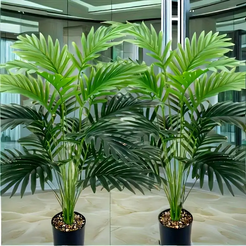 2-Pack Realistic Touch Plastic Large Palm Trees (2.2ft), Indoor Outdoor Home Decor for Garden Office
