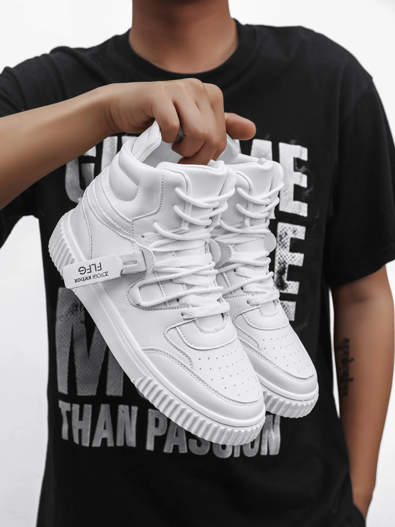Unisex High Top Casual Sports Athletic Training Walking Shoes, Men's PU Leather Flatform Lifestyle Sneakers Trainer, Comfortable Thick Sole, Anti-Slip, All Seasons, Round Toe