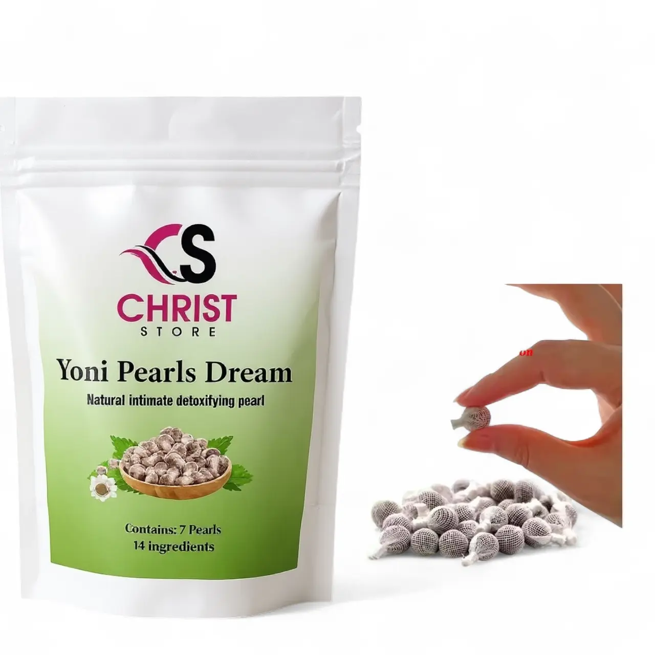 Christ Store Yoni Pearls Dream Organic Natural Base 7 Pearls Bags for Intimate  14 Ingredients