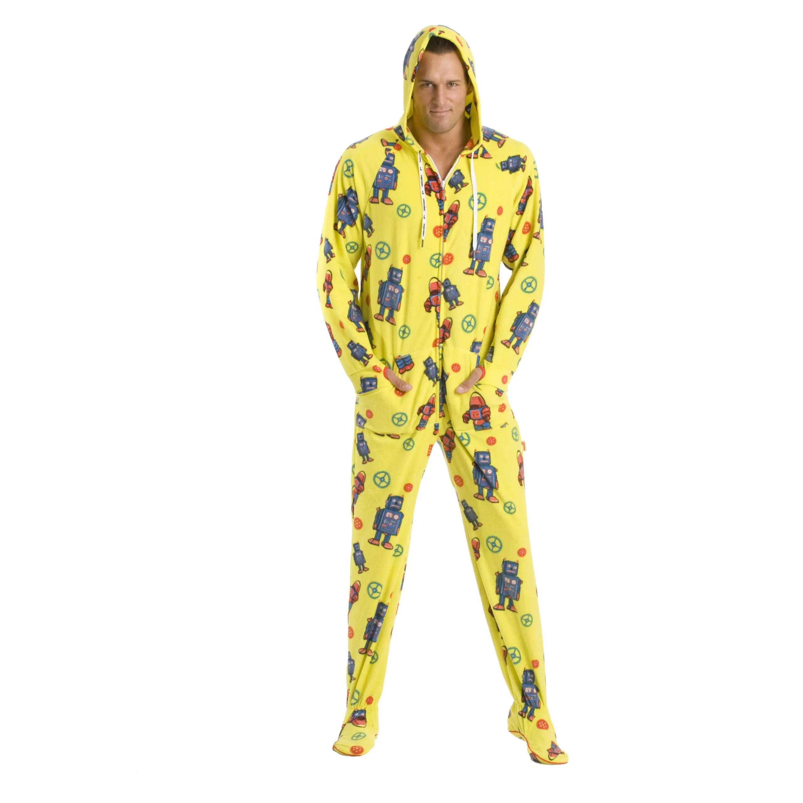 Retro Robots Adult Footed Onesie Pajamas