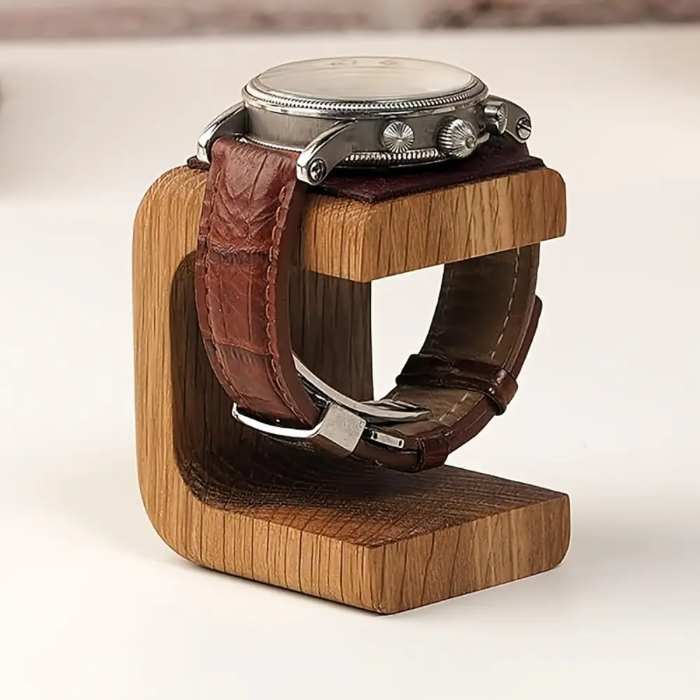 1pc Solid Pine Wood Watch Display Stand Wristwatch Storage - Dual Watch Holder with Secure Slots, Scratch-Resistant Jewelry Organizer for Desk, Dresser, Retail Store - Premium Craftsmanship, Minimalist Design, Smooth Finish, Fashionable Watch Accessories