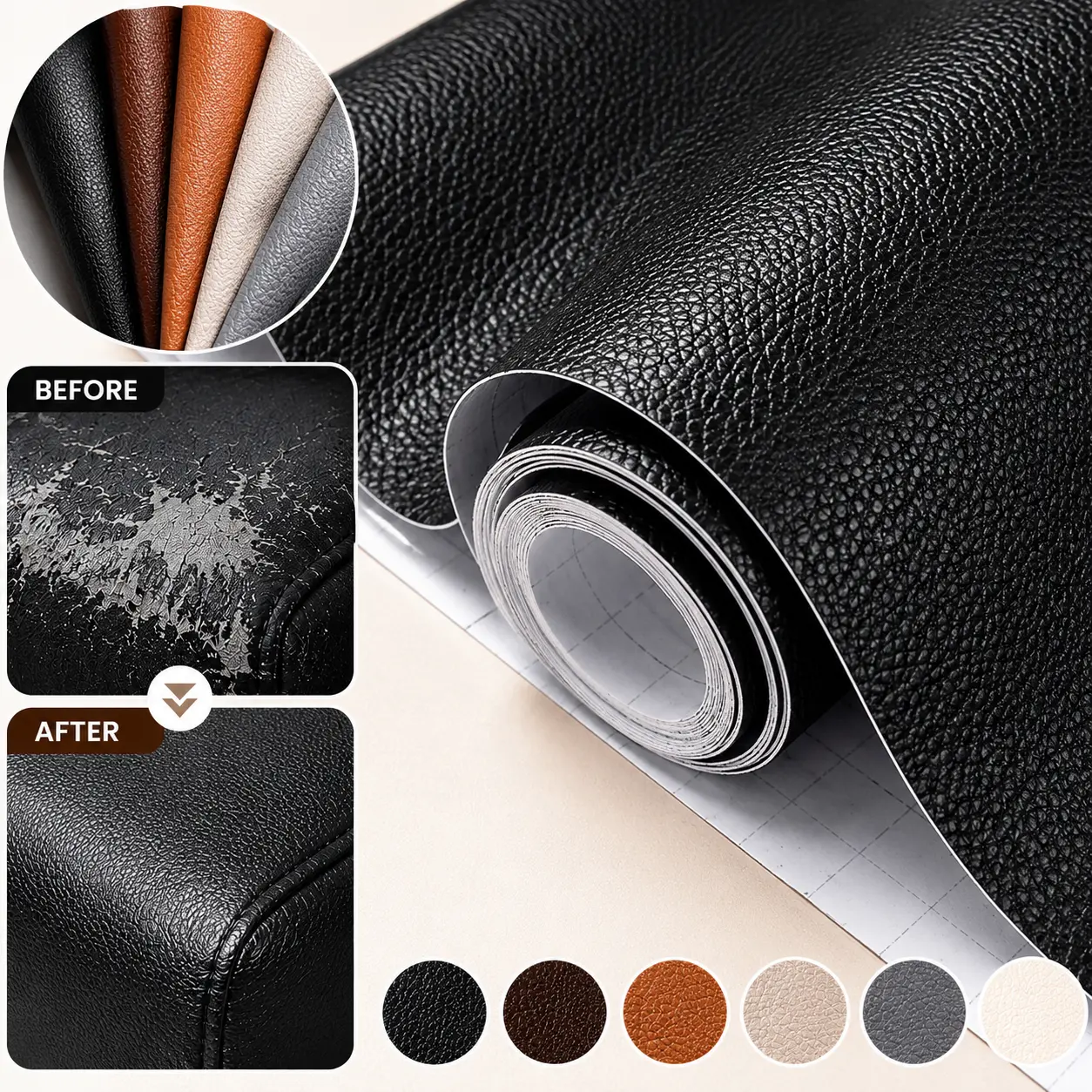 SML 20x54 Inch Self-Adhesive Waterproof PU Leather Repair Patch, Quick Fix Adhesive Sheet Furniture Stickers for Sofa, Car Seat - Automotive, Custom Shaped Furniture Stickers for Upholstery Peel-and-Stick