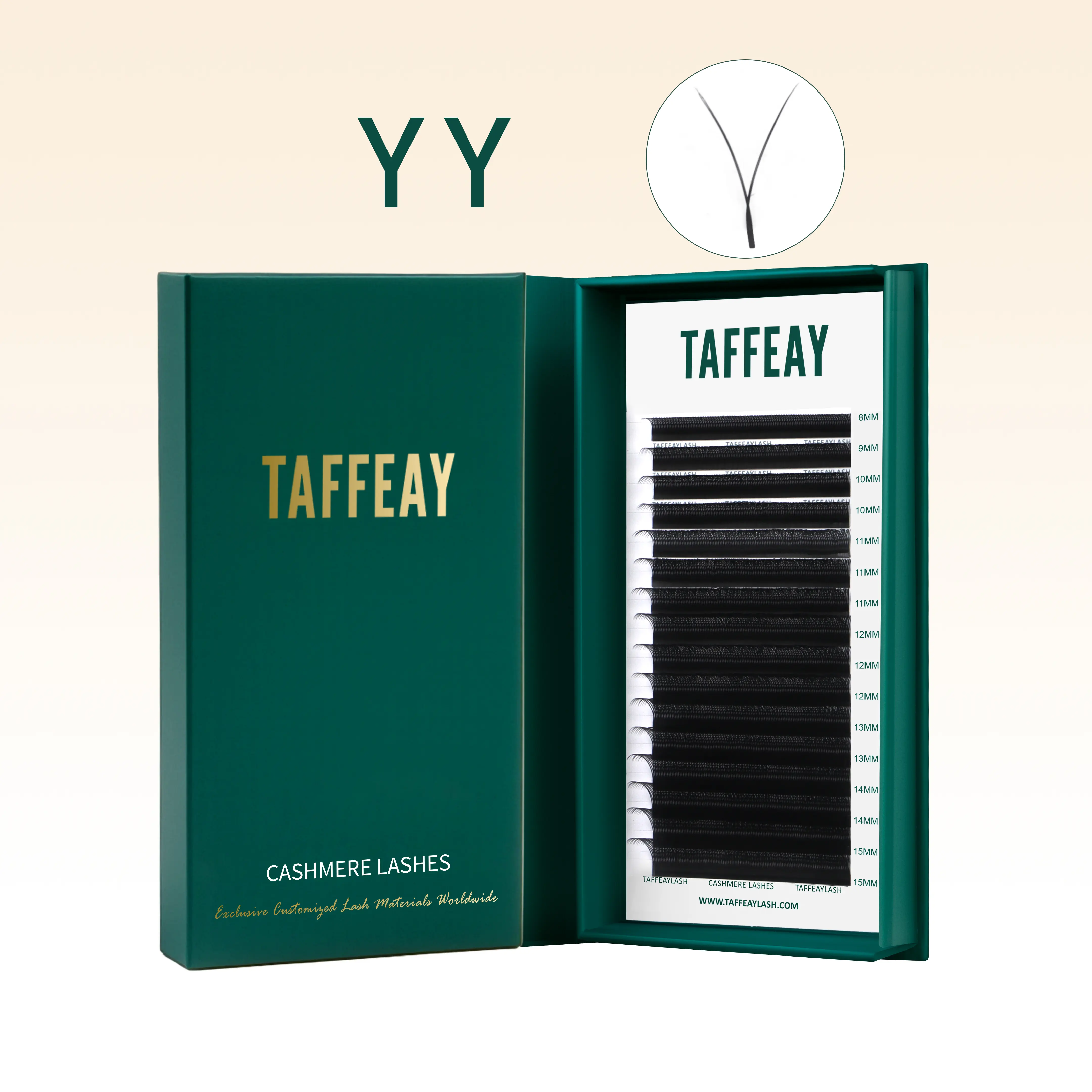 TAFFEAY YY-Shape Makeup False Eyelash Extensions - C Curl, 8-15mm & 10-12mm Heat-Set Curls, Fan-Lock Ready-to-Use Fans, Glue-Free Base, Separation Prevention, Heat-Bonded Tech, Long-Lasting Time-Saver for Beauty Care