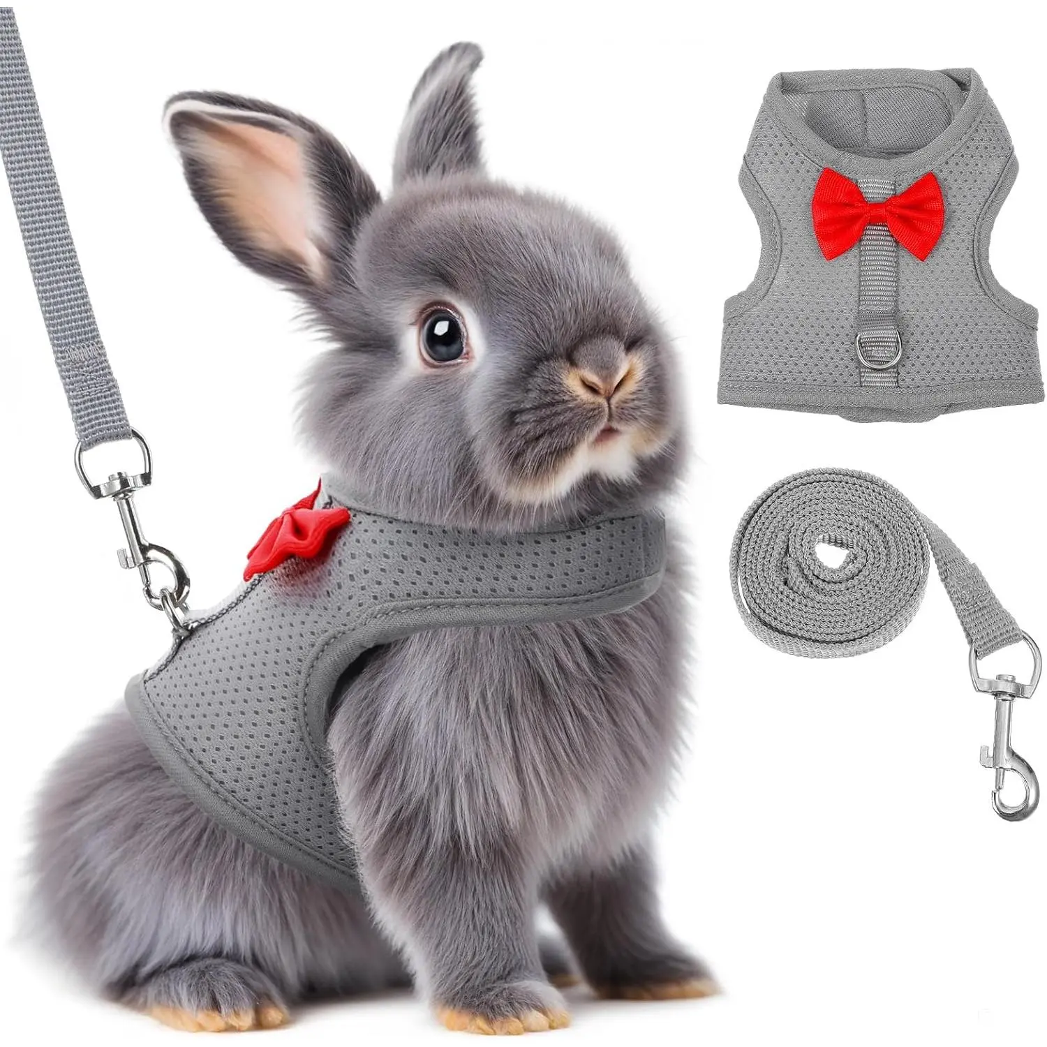 Bunny Harness and Leash Set, Soft Breathable Mesh Rabbit Leash Vest with Safety Buckles, Lightweight Escape-Proof Walking Gear for Rabbits, Kittens, Ferrets, Guinea Pigs
