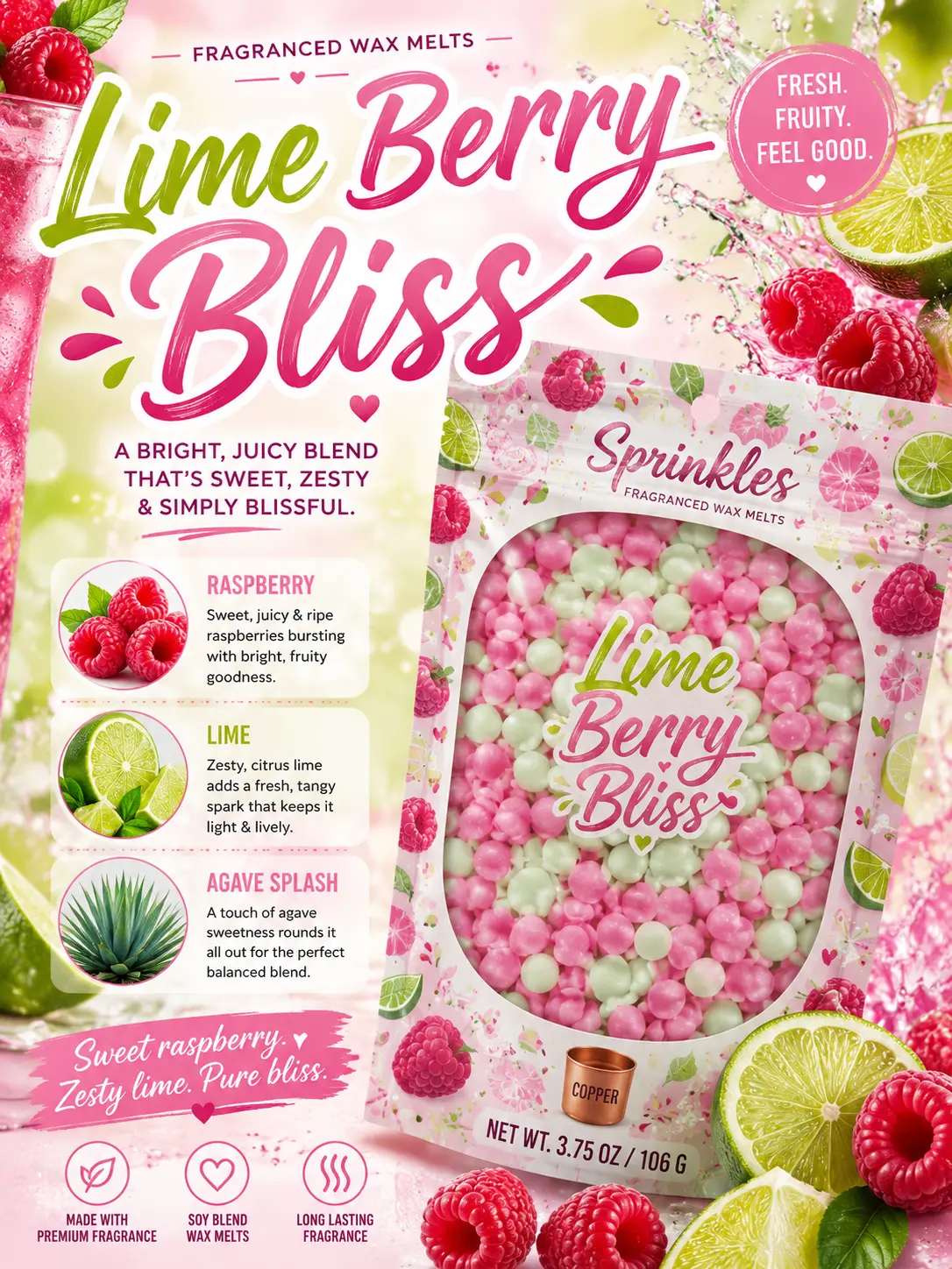 Lime Berry Bliss Wax Sprinkles, Tropical Fruit-Scented Home Fragrance Freshener with Long-Lasting Scent & Aroma