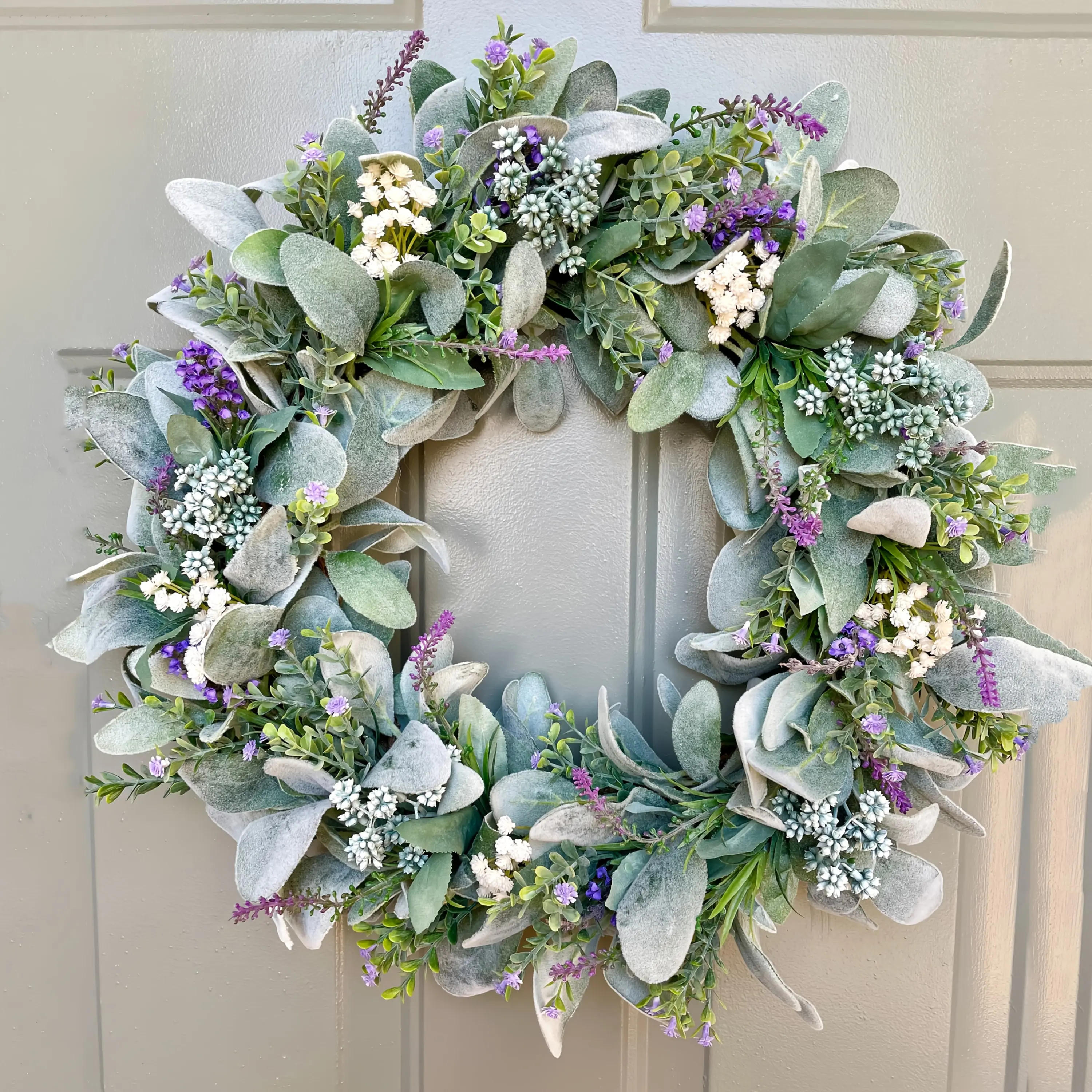 Classic Faux Eucalyptus Lavender Flower Wreath - Decorative Berries, Small White Blooms, Year-Round Green Leaves, Christmas Farmhouse Door Ornament, Home Ornament, Room Decoration summerwins