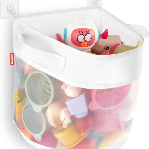 UNEEDE Moisture-Resistant Nylon Mesh Bath Toy Organizer Bag - 4.15 Gal Fine Mesh Storage Basket, Drains Fast, 22 lbs Capacity, Quick-Access Quick-Dry Bathtub Holder for Babies