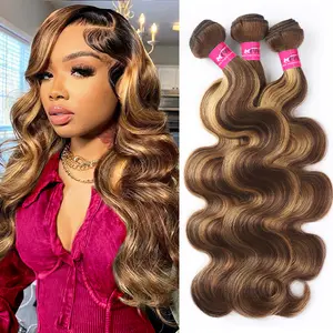 P4/27 Honey Blonde Highlight Body Wave Bundles FB 30 Brown Colored Body Wave Human Hair Weave Bundles Quick Weave Extensions #TiktokShopSpringGlowUp