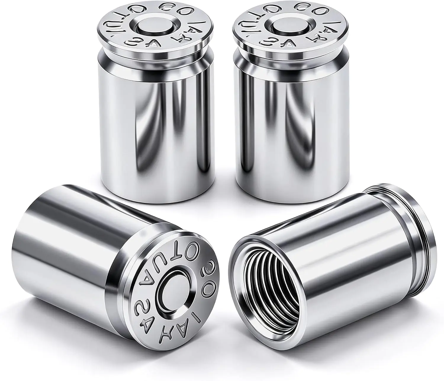 Halloween Fall Gift 4PCS Bullet Shell Tire Valve Stem Caps, Aluminum Alloy Car Air Stem Cap, Universal Dustproof Tire Valve Stem Covers for Cars, SUV, Trucks, Bikes, Motorcycles, Bicycles (Silver)