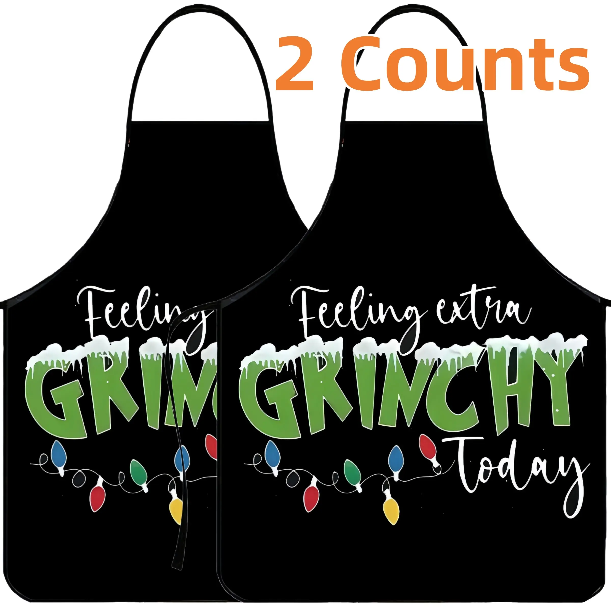 Grinchy Pattern Polyester Apron, 2 Counts Unisex Cooking Apron,Feeling Extra Grinchy Today, Funny Apron, Kitchen Aprons, Summer Apron for Women,Nails Design Tool,Mother's Day Gift, christmas gift, Kitchen&Cleaning Essential