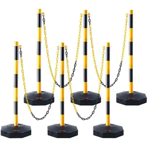 VEVOR Adjustable Traffic Delineator Post Cones, TikTokShopBlackFriday, 6 Pack, Traffic Safety Delineator Barrier with Fillable Base 8FT Chain, for Traffic Control Warning Parking Lot Construction Caution Roads, Yellow&Black