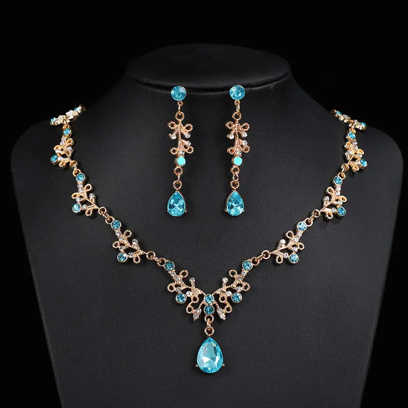 Women's Elegant Alloy Costume Jewelry 2-Piece Rhinestone Set - 50-55cm Necklace, Matching Earrings, Stylish Birthday Party Accessories