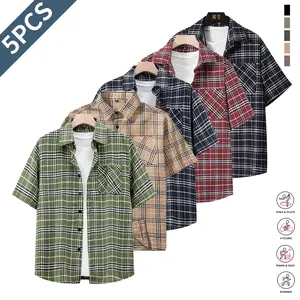 Men’s casual, comfortable striped short-sleeve shirt pack of 5 — ideal for going out and pairing with casual outfits.