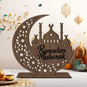 1pc Ramadan Table Centerpiece, Wooden Ramadan Mubarak Standing Table Sign | Farmhouse Style, Religious Theme, Islamic Table Decor Sign, Gift Ramadan Kareem Table Decor Ramadan Mubarak Decor Sign Holiday Decorations, Religious Home Decor, Ornaments