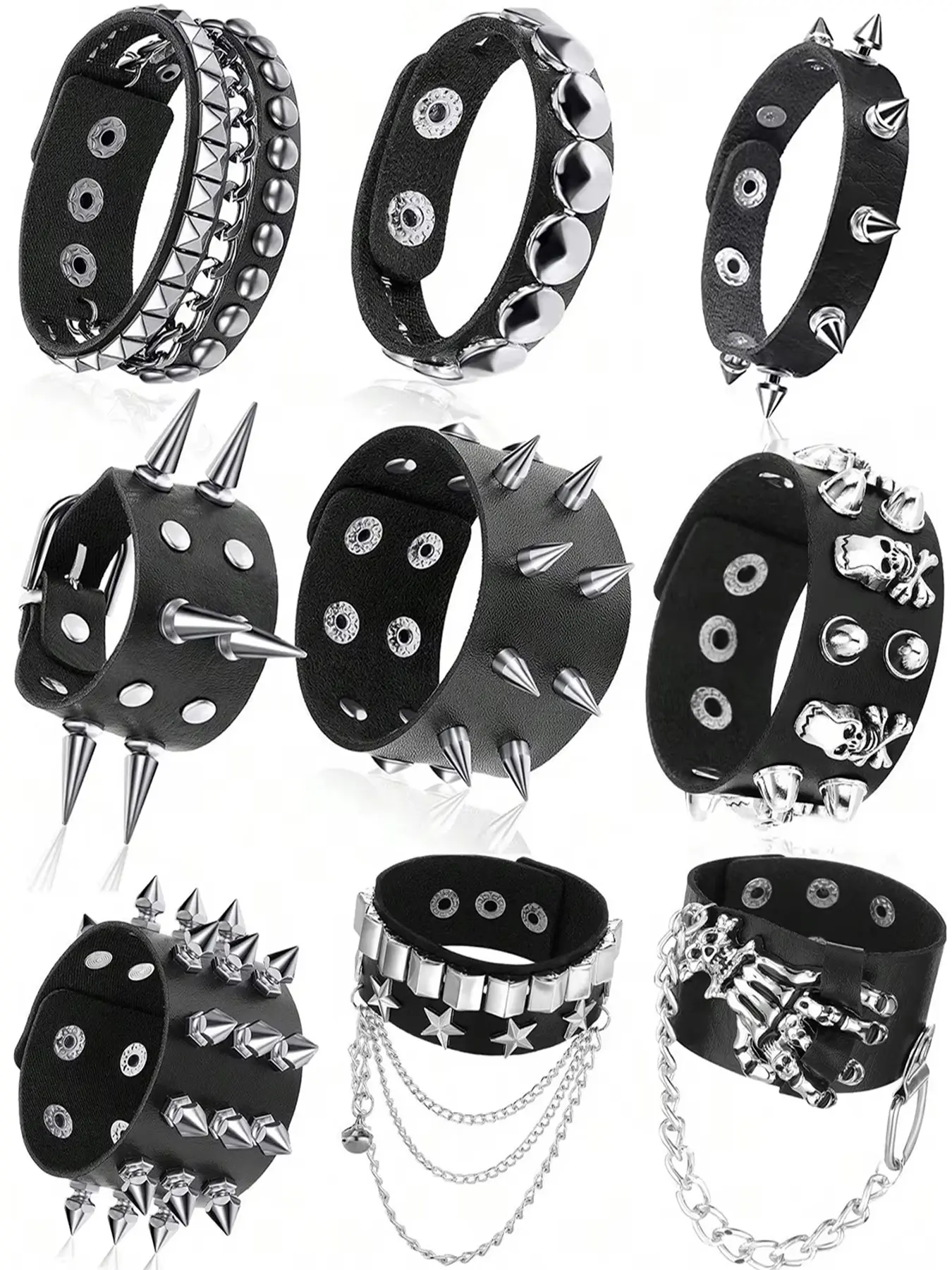 Fashion Punk Skull Rivet Spiked Studded Bracelet Bangle, Unisex Street Style Jewelry for Halloween Party, Perfect Gift for Rock Fans, Adjustable Bracelets, Adjustable Bangles, Jewelry Accessories