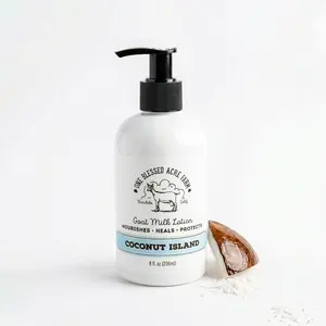 One Blessed Acre Farm Goat Milk Lotion, Hand Cream & Body Lotion Coconut Island Scent Natural All Ages Non-Greasy Non-Scented Gentle Moisturizing