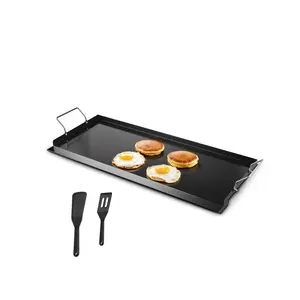 VEVOR Carbon Steel Griddle, 32x14 inch Universal Flat Top Rectangular Plate, Gas Grill Griddle for BBQ Grill, Teppanyaki, Portable Family Cookware with Handle, for Camping Tailgating Party