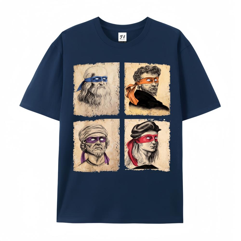 Graphic Tee Mens Casual Short Sleeve T Shirt Featuring Humorous Italian Artists and Teenage Mutant Ninja Turtles Artwork Regular Fit Round Neck Tee for Art Enthusiasts and Ninja Turtle Fans Oversized Casual Men's Letter Pattern Printed T-Shirt
