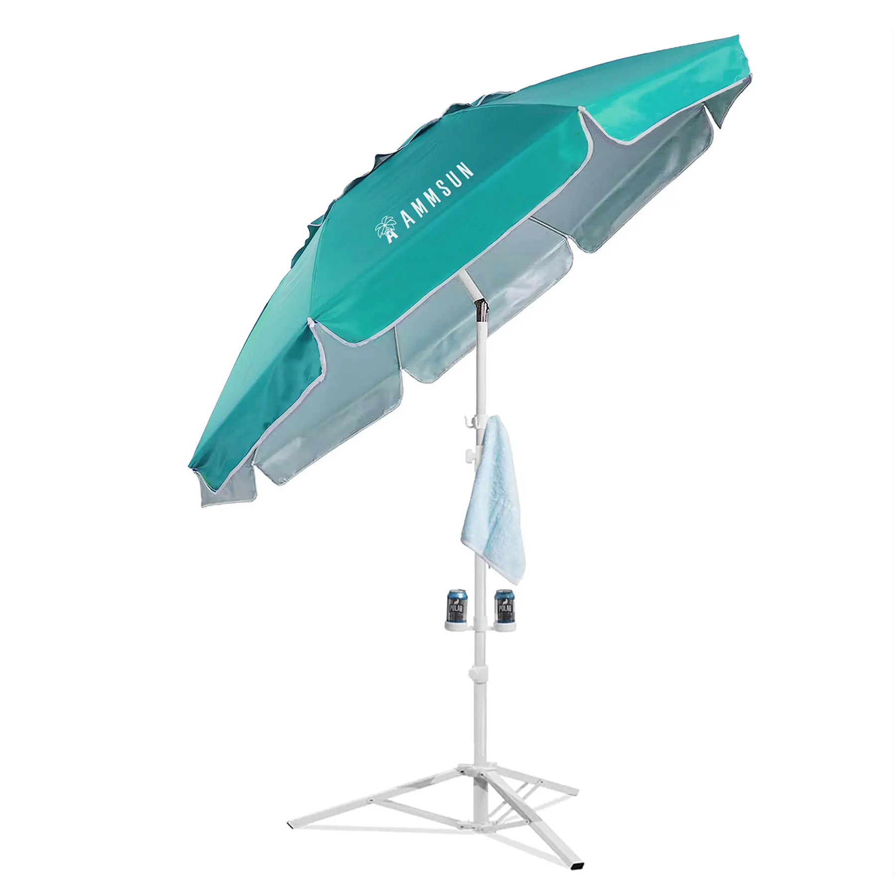 AMMSUN 6.5ft Turquoise Patio Parasol, Portable Sun Shade Canopy with Steel Tripod, Fiberglass Ribs, Adjustable Tilt & Height, UV Protection, Includes 2 Cup Holders & Carry Bag, Sun Parasol Umbrella, Shaded Canopy, Beach, Sports, Sun Protection