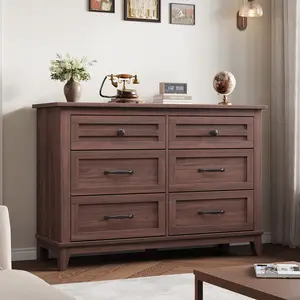 47" Wide 6-Drawer Wooden Dresser for Bedroom – Modern Freestanding Storage Chest with Adjustable Feet, Closet Organizer for Living Room, Entryway, or Hallway – Bedroom Furniture Set