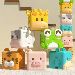 Animal Soft Baby Blocks,Silicone Squeeze Building Blocks Stacking Toys for 18+ Months Babies,Early Learning Touch Education Toys with Numbers Animals Fruits Texture Baby Gifts Easter Basket