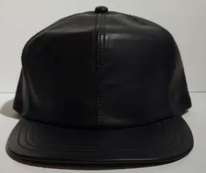 Wilsons Leather Experts Black Leather Cap Hat W/ Adjustable Strap Made in USA