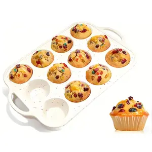 Silicone Muffin Pan for Baking with Metal Reinforced Frame, 12 Cup Regular Size Cupcake Pan, Easy to Pop Non-Toxic Bakeware for Oven,Cookware, Kitchen Food Silicone Muffin Tray, Cupcake Baking Pan Molds Suitable for Breakfast 、Party and Festivals