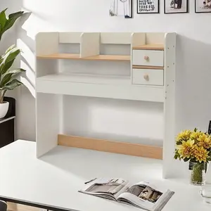 CNCEST Modern Tabletop-Mounted Desk Hutch Shelf - Office Furniture with 2 Drawers, Files Organizer, Book Holder Stand for Office Supplies & Book Accessories