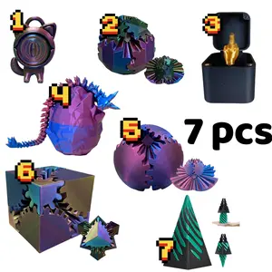7pcs 3D Printed Toys Set - Fidget Toys Spiral Impossible Cone Gear Middle Finger Box Dragon Egg Cat Transforming Gear, Stress Relief Toy for ADHD, Anxiety Relaxing Toy for Adults