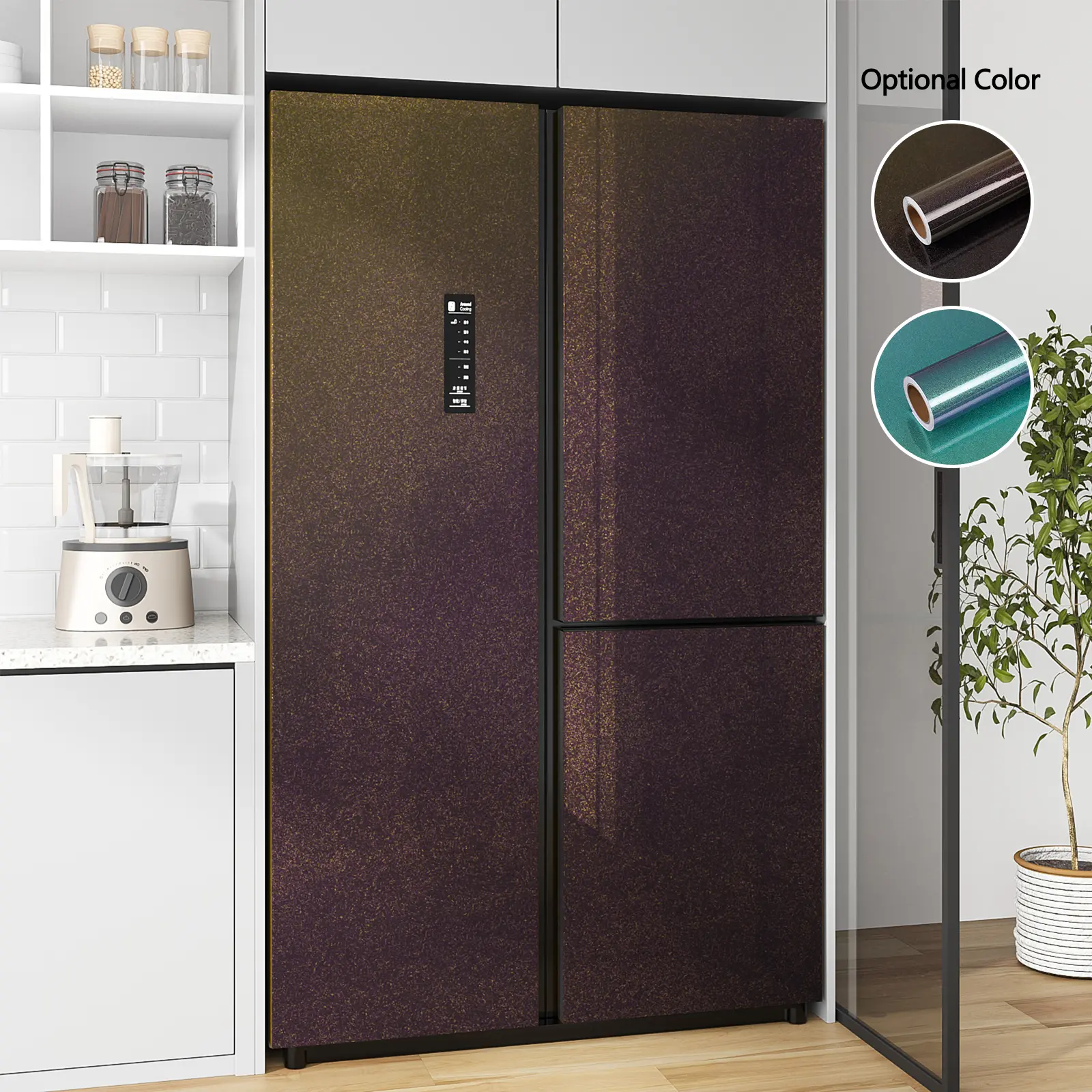 VEELIKE Glitter Renter-Friendly Peel and Stick Wallpaper, 15.7''w by 354''l Self-Adhesive Waterproof Glossy Tear-Resistant Metallic Vinyl Wrap for Bedroom Accent Wall, Purple-Teal Shimmer Contact Paper for Cabinets, Kitchen