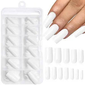 120 Pcs Square Press on Nails Medium Long Ballerina Fake Nail Full Cover Artificial Detachable False Nail Art Square Fingernails for Beginner Women and Girls Manicure(White) DIY Fake Nails False Nail Tips