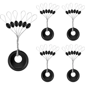 240 Pieces Middle-Sized Fishing Rubber Bobber Beads Stoppers 6 in 1 Black Float Sinker Stops