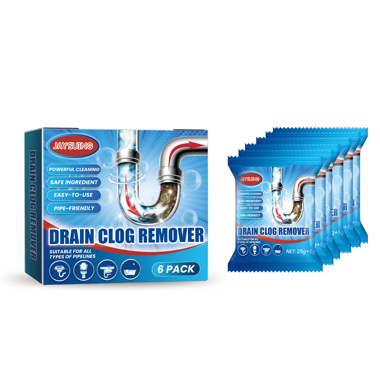 Jaysuing Drain Blockage Removal Powder: Toilet and kitchen drain anti-blockage, unclogging, cleaning, and deodorizing powder.